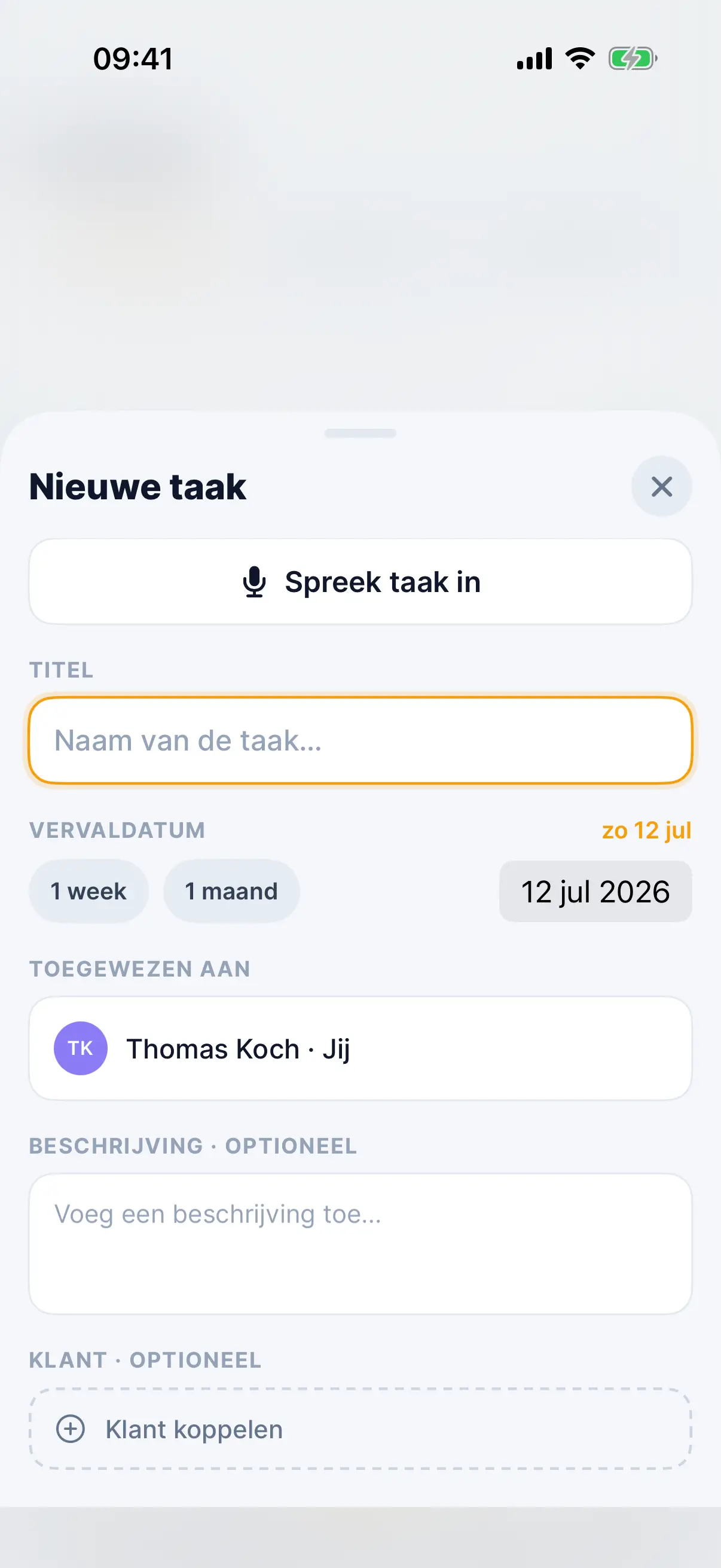 Een nieuwe taak inspreken in de Staurio-app met on-device spraakherkenning